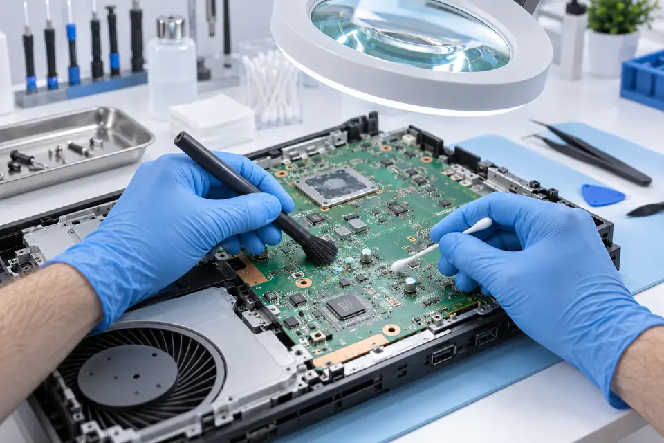 Professional corrosion cleaning of a liquid-damaged console board