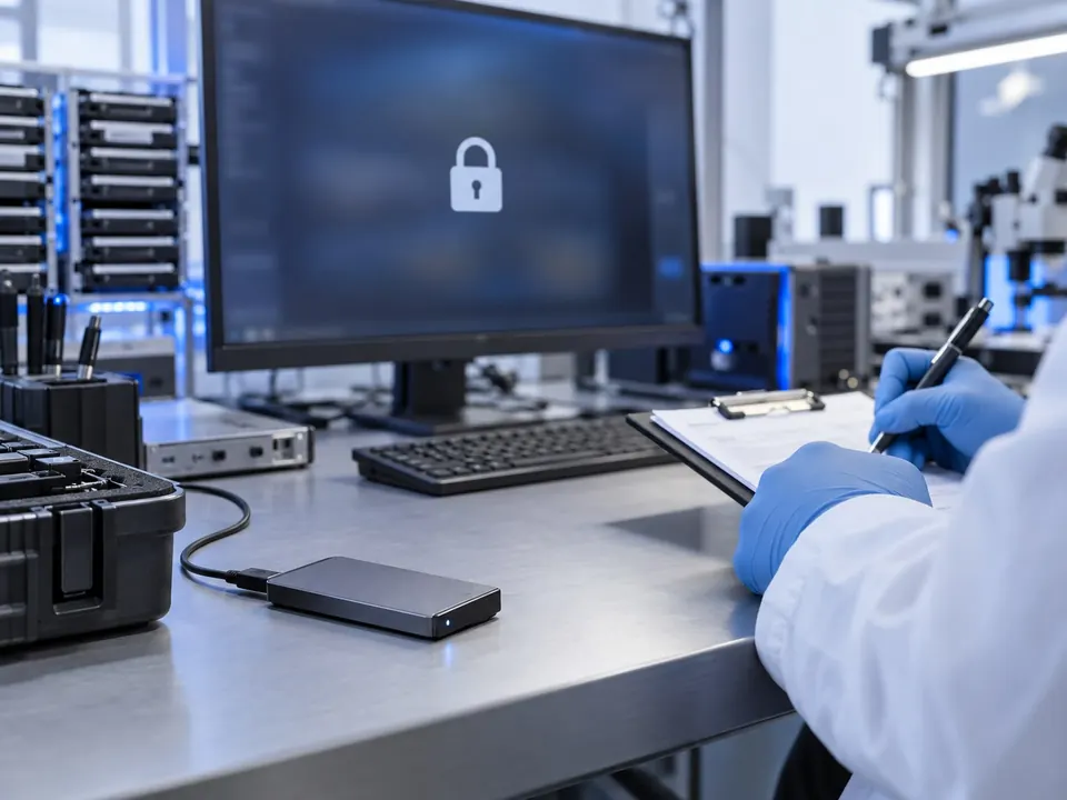 Safe laboratory handling of an encrypted external SSD