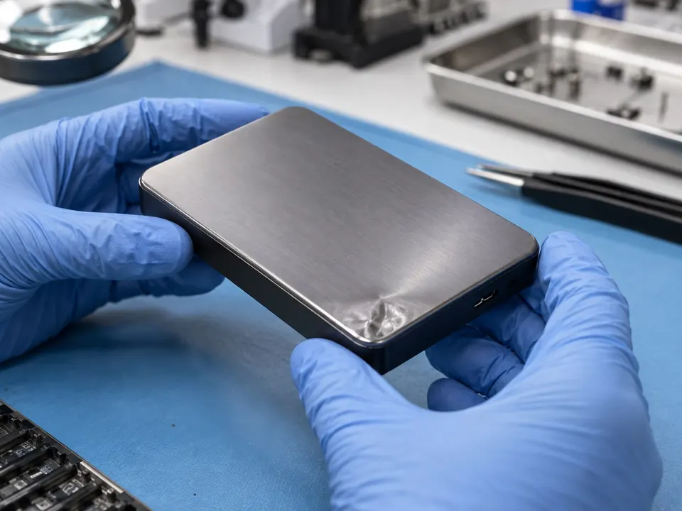Safe initial inspection of an external drive damaged by impact