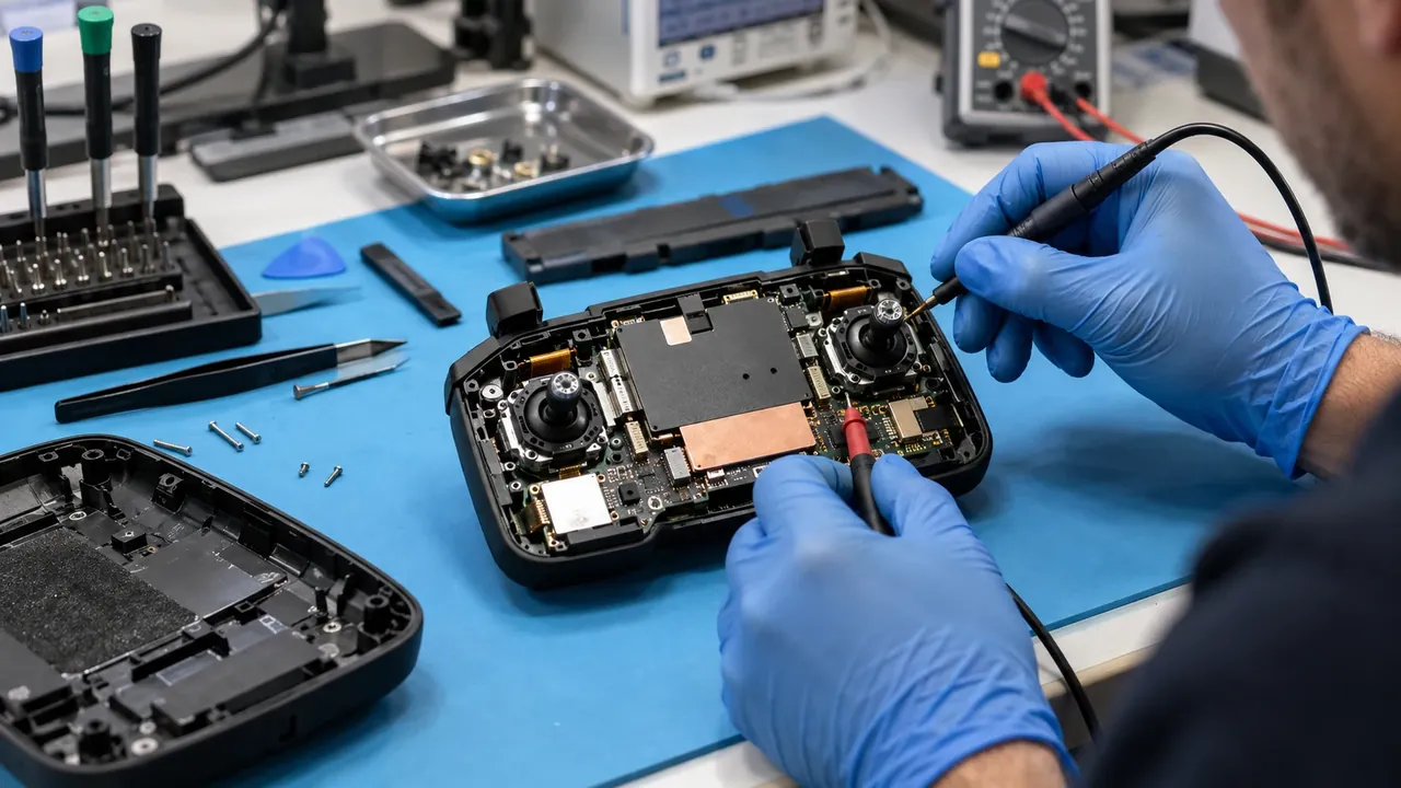 Repair of the joystick and control board in a disassembled DJI remote controller