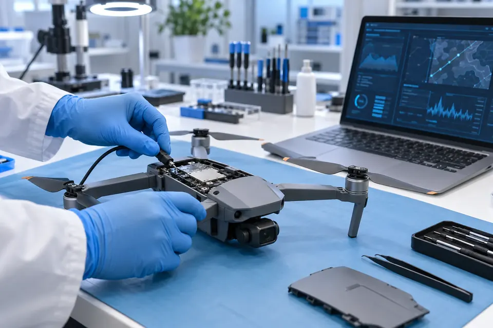 Diagnostics of the drone's firmware and FlySafe system