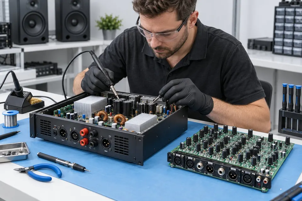 Audio amplifier and mixer circuit board repair