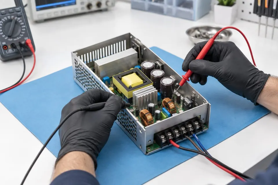 Component-level diagnostics for industrial 12 V, 24 V, and 48 V power supplies