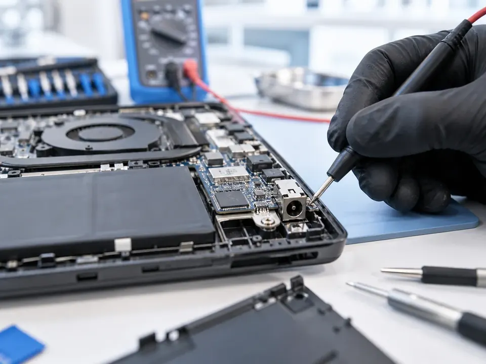 Laptop charging connector and charging system inspection