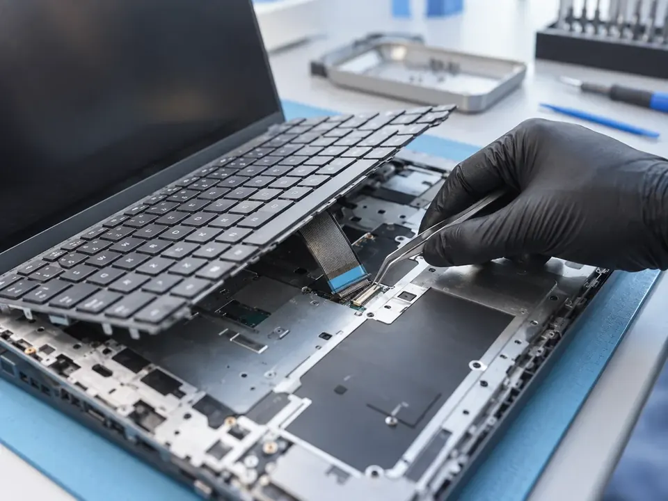 Inspection and replacement of a damaged laptop keyboard