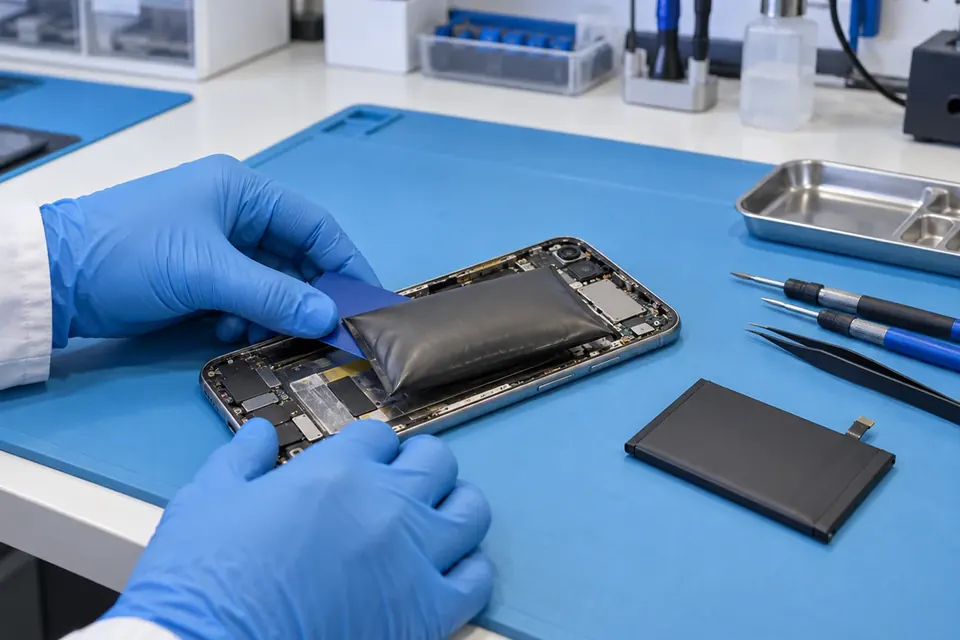 Safe smartphone battery replacement in the service laboratory